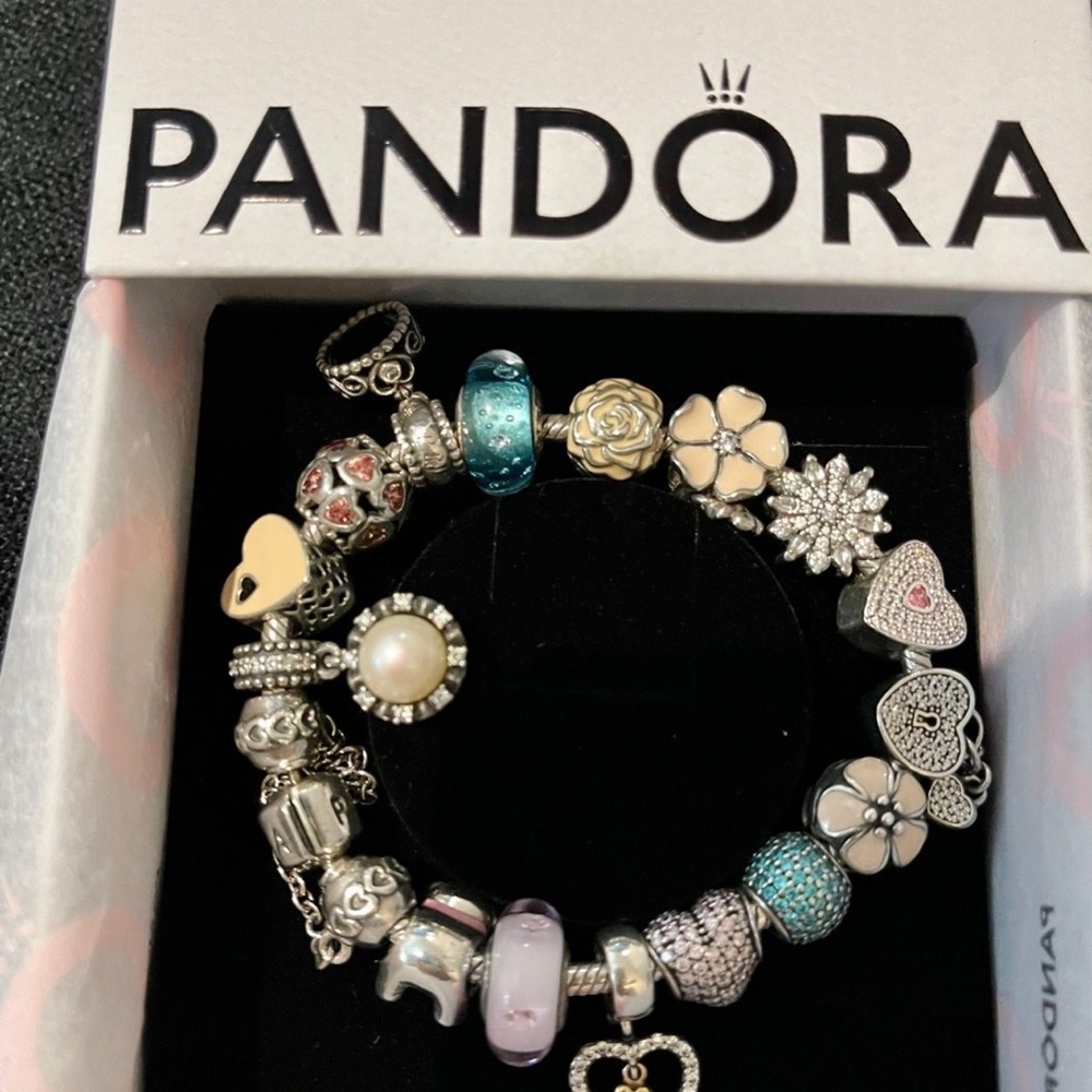 Pandora Bracelet real pearl and multi crystal